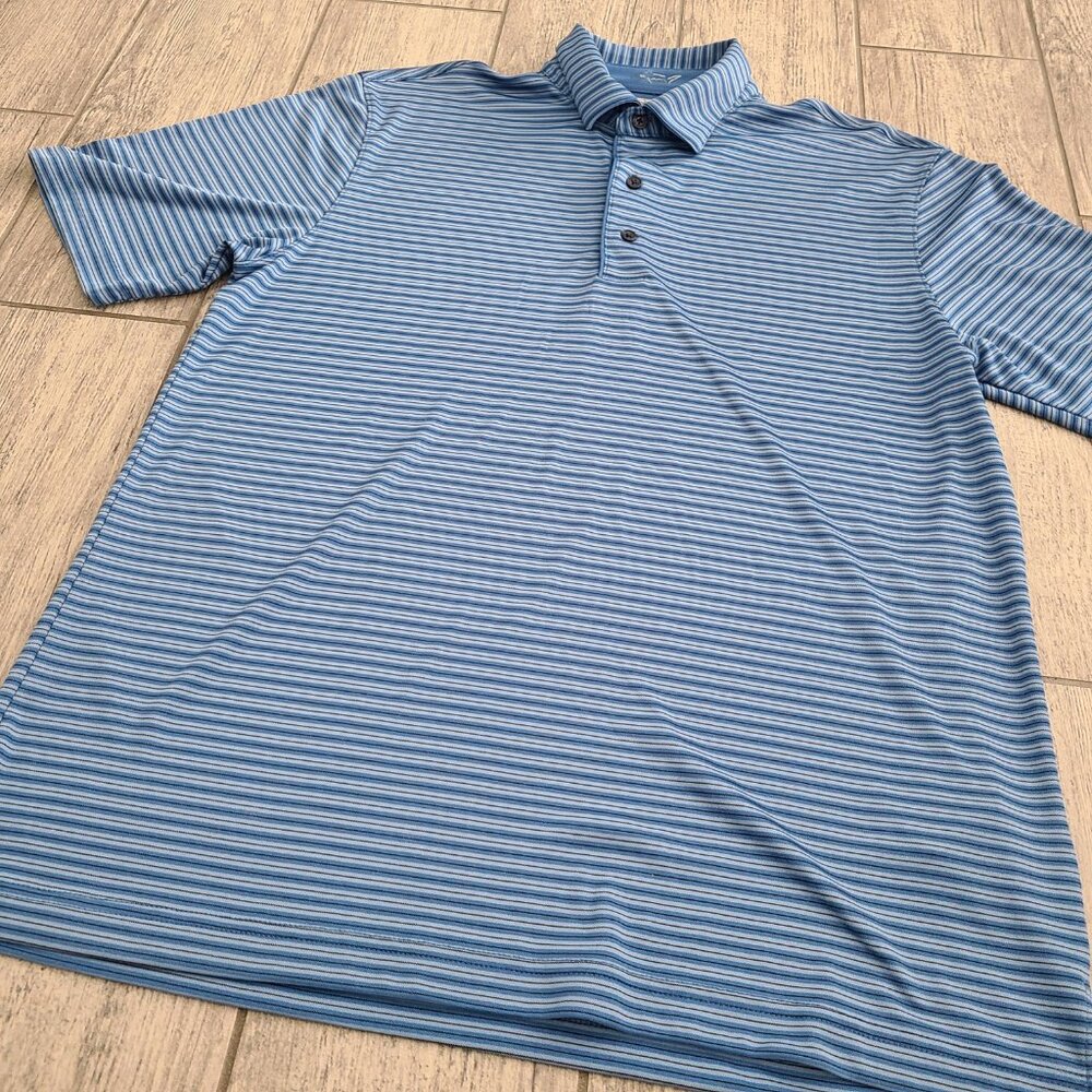 Greg Norman ML75 play dry men's blue striped short sleeve collared golf shirt M - Picture 4 of 9